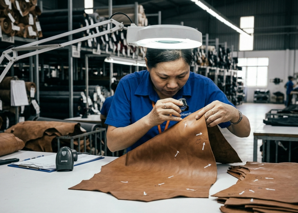 Leather quality inspection in footwear manufacturing