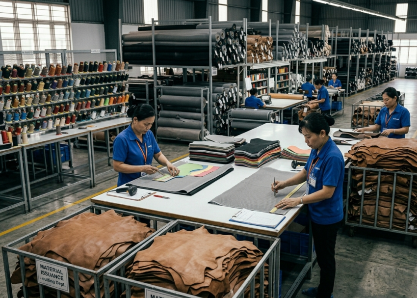 Raw material preparation and issuing for cutting in footwear factory