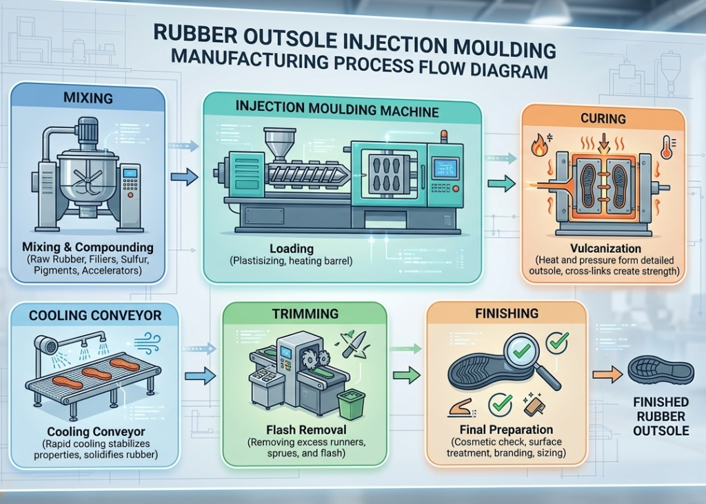Rubber Outsole Injection Moulding Flow Process Chart