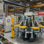 TPU and TPR outsole injection molding machine rotary system in footwear factory