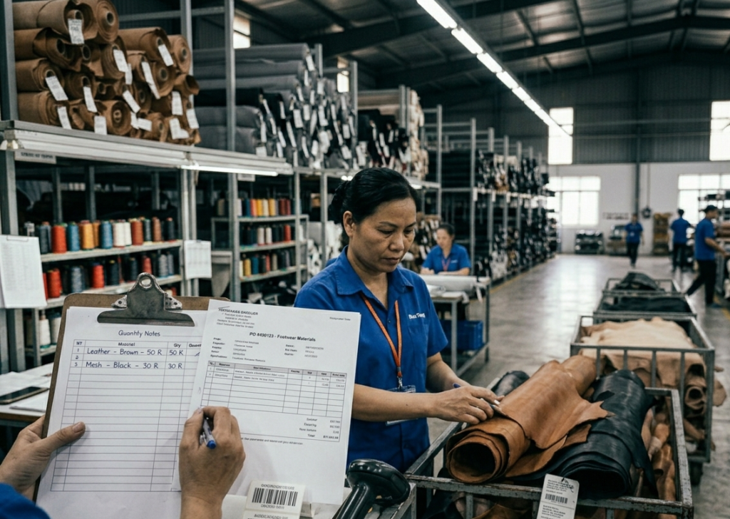 Material verification process in footwear factory