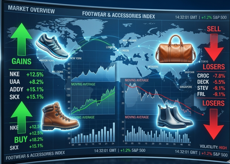 Chart of top footwear stock gainers.