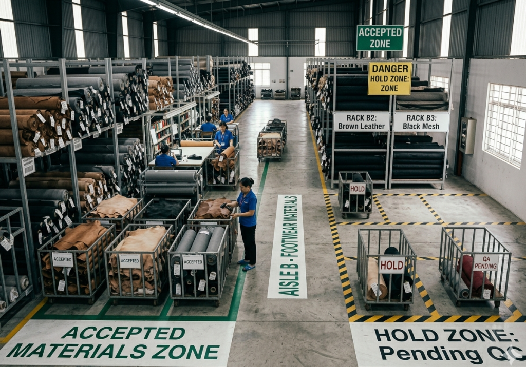 Material segregation system in footwear manufacturing
