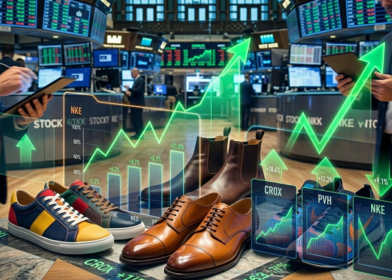 Leather and footwear products with stock gains visualization