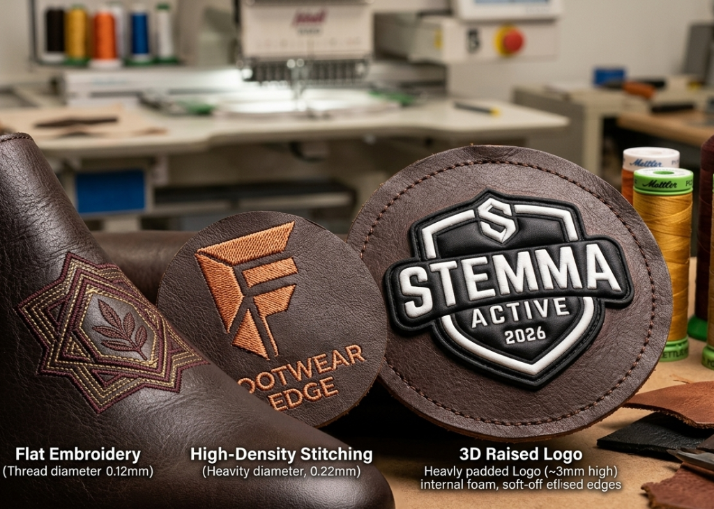 Types of embroidery used in footwear components