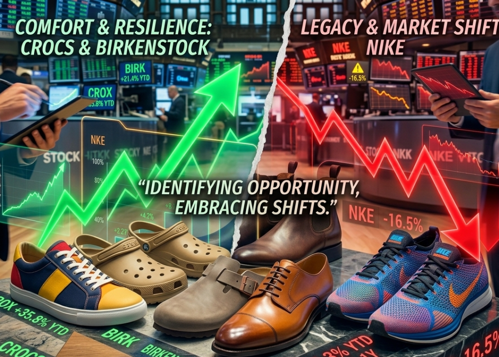 Contrast between top gaining and losing footwear brands