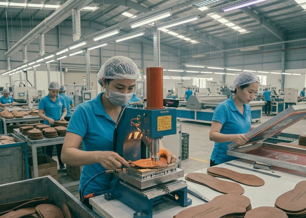 Embossing logo on leather component