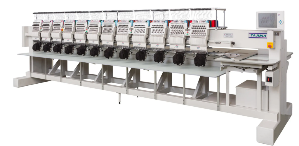 Embroidery machine operation in footwear factory