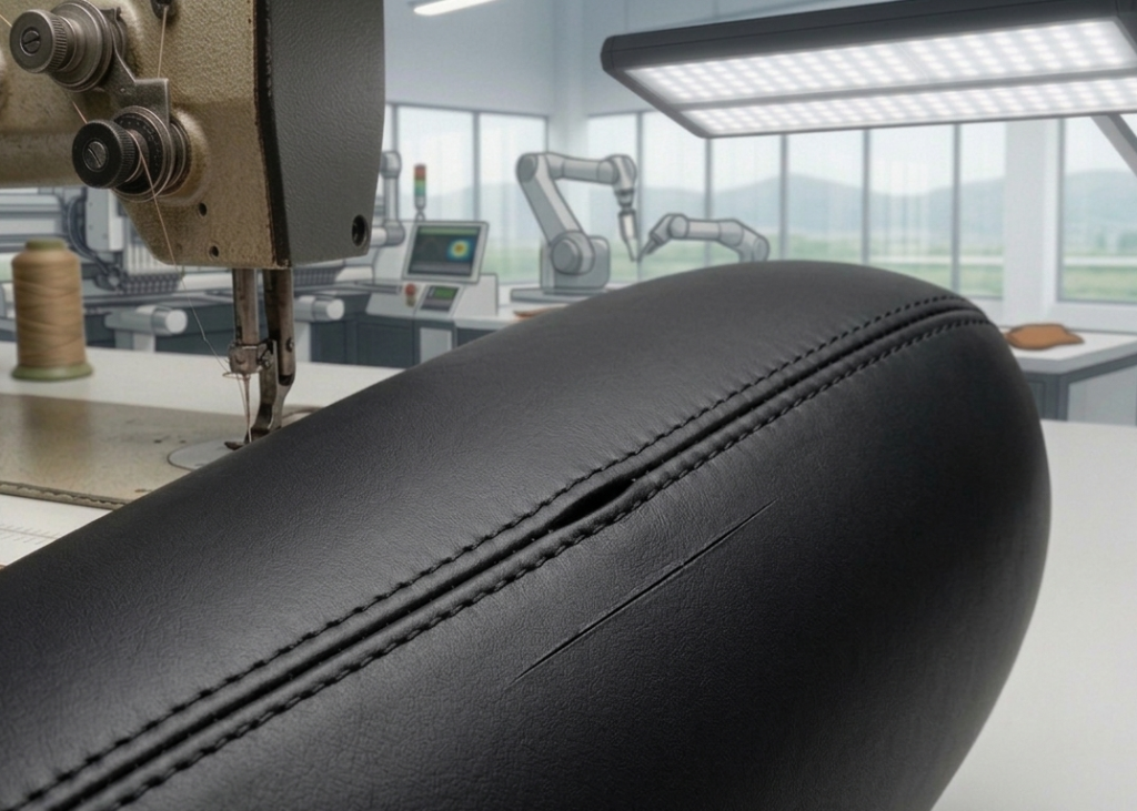 Needle Scratch defect in footwear upper stitching
