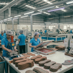 Footwear component branding operations in factory
