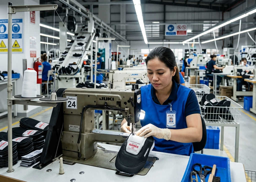 Label stitching on upper component