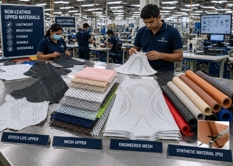 Non-leather upper materials in footwear factory