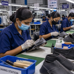 Cleaning process in footwear upper manufacturing factory
