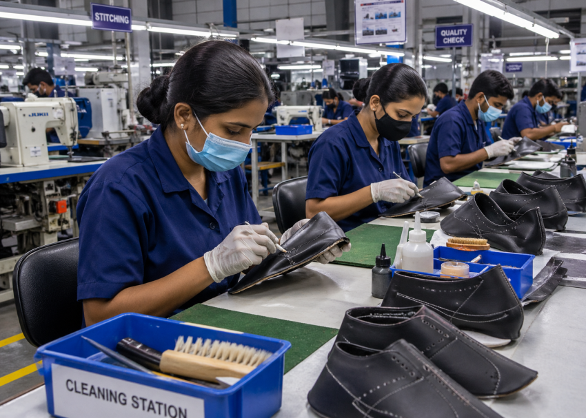 Cleaning process in footwear upper manufacturing factory