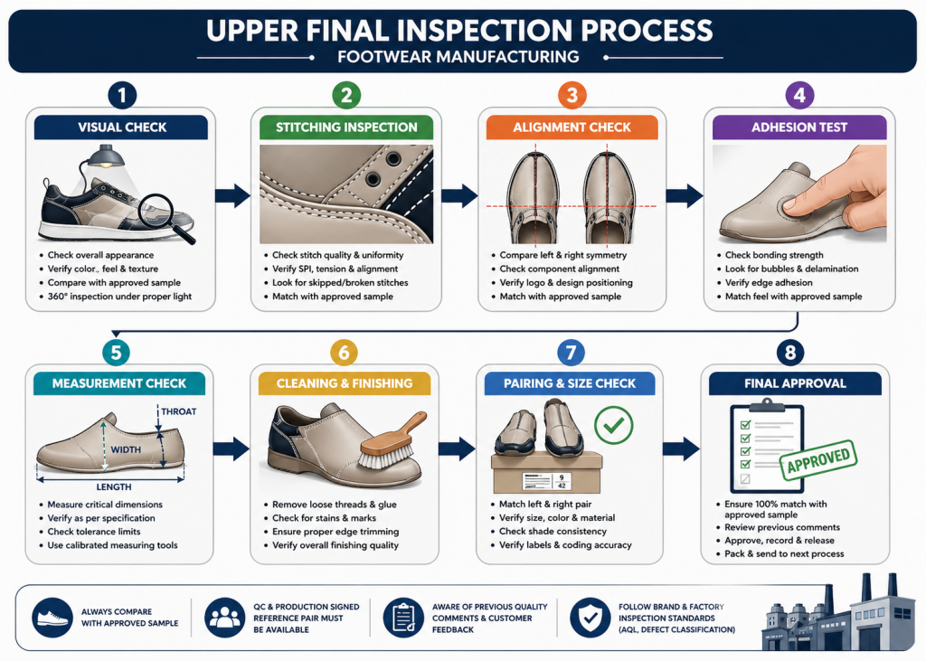 Upper final inspection process flow footwear
