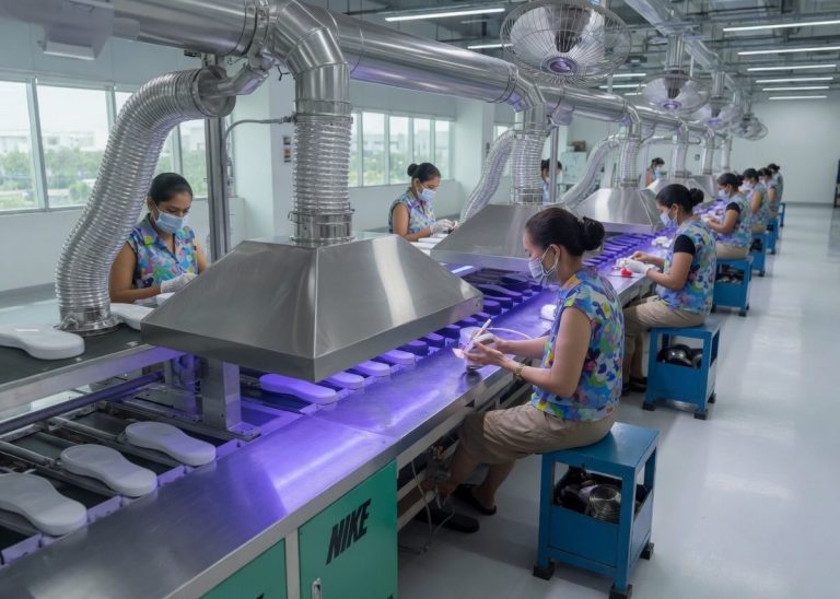 Primary and secondary cementing process in footwear manufacturing factory