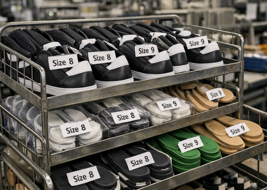 Footwear component preparation before feeding