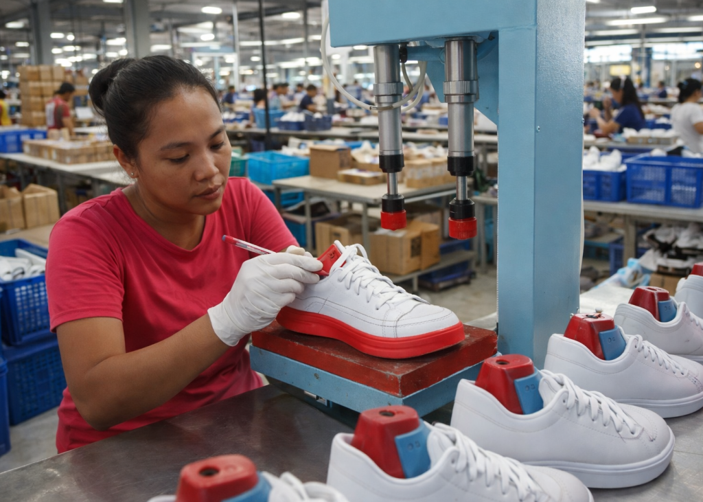 Manual outsole marking operation in footwear manufacturing