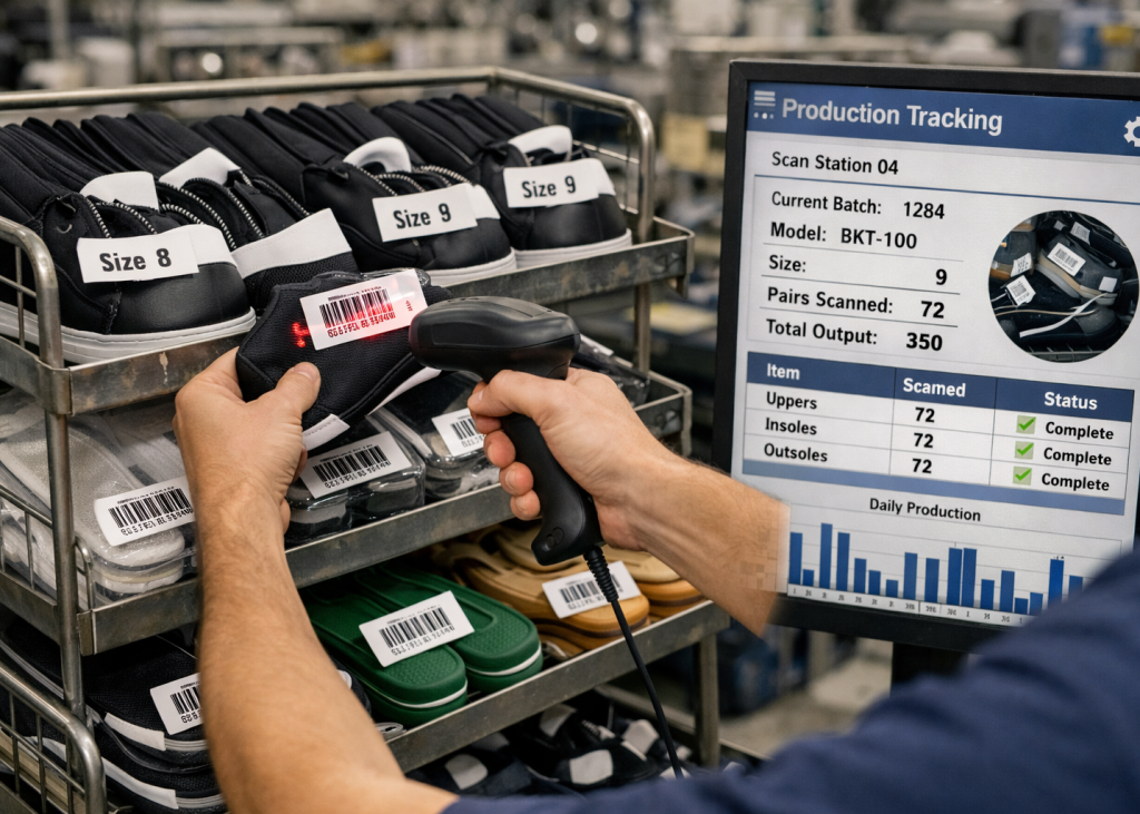 Pair identification system in footwear factory