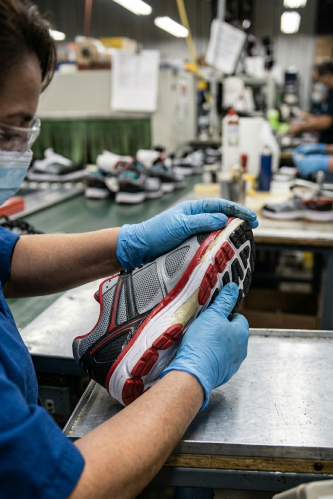 Manual pressure application during outsole attaching