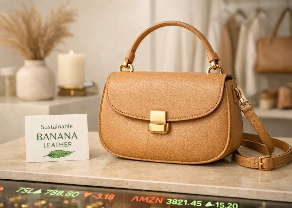 Sustainable leather swatches and stock market app.