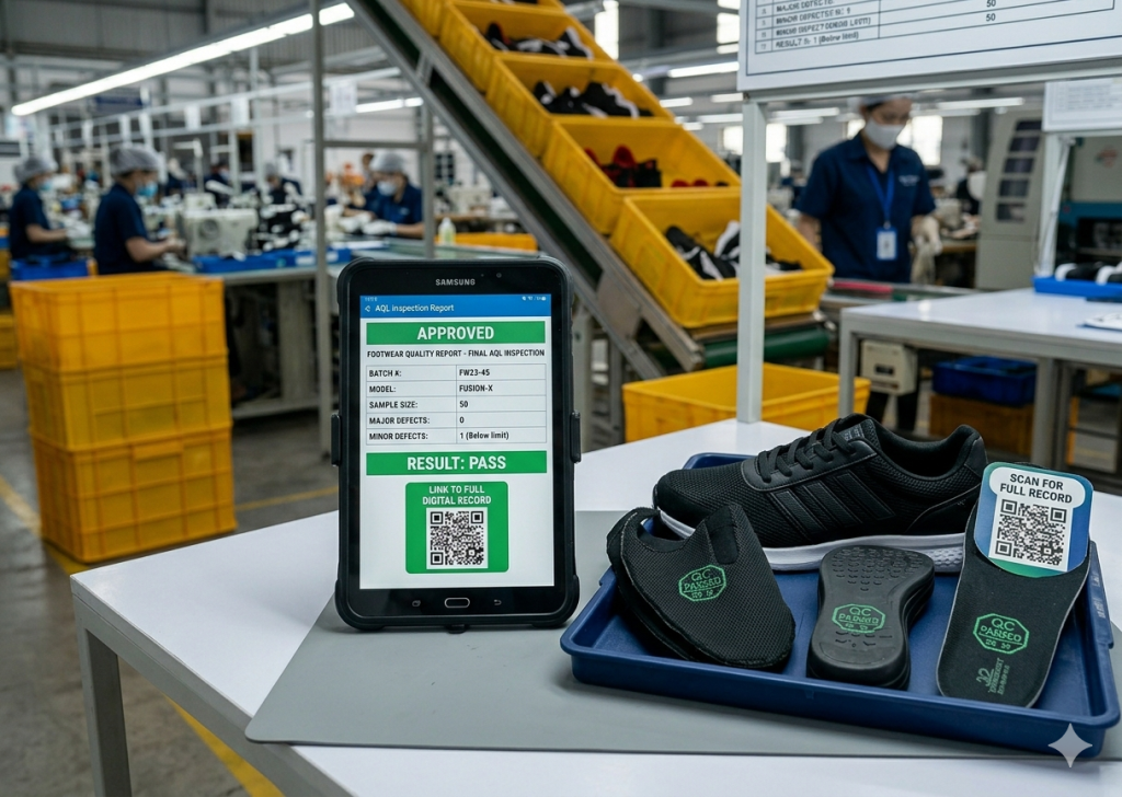 Random component selection for AQL sampling in shoe assembly 