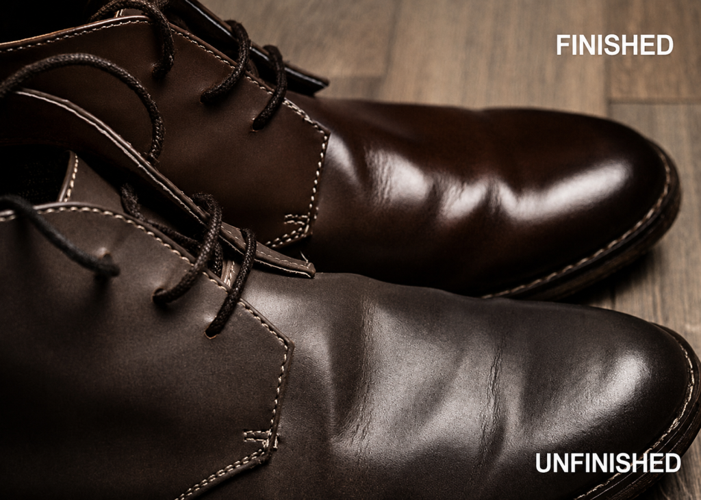 Unfinished and Finished Leather Shoe