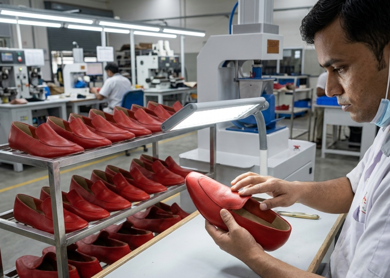 Quality inspection of blocked leather upper after processing