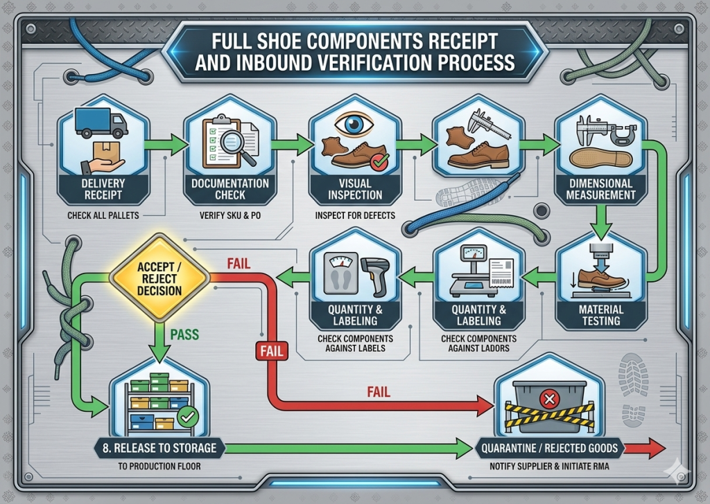 Process flow chart of inbound verification in footwear manufacturing