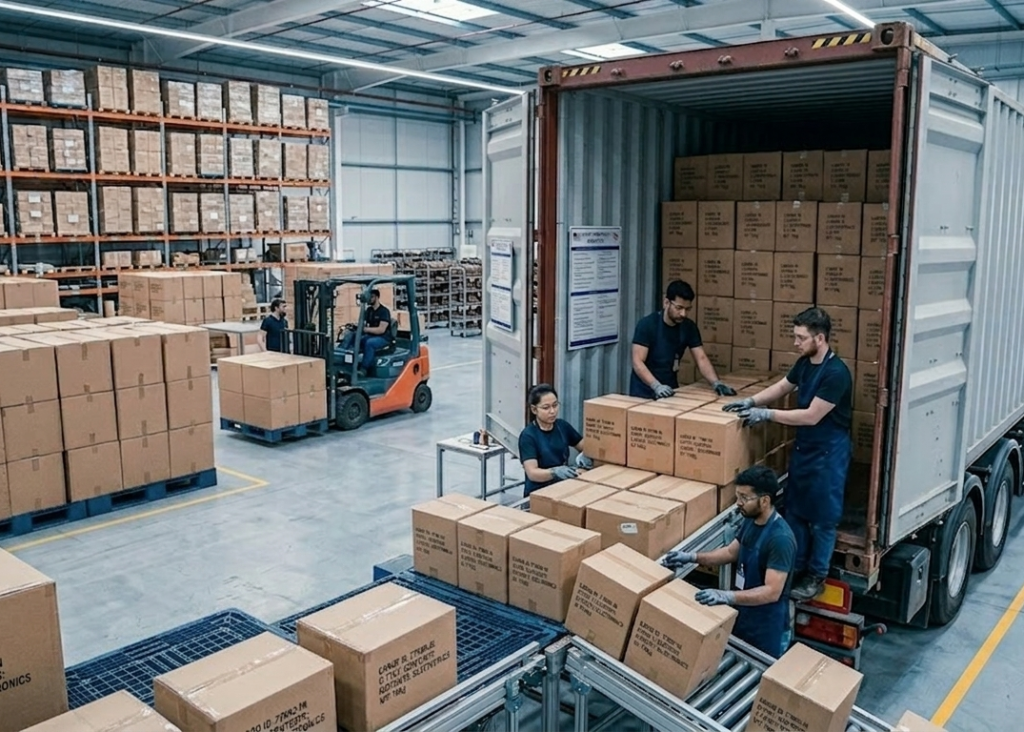 Container stuffing process for finished shoe shipment