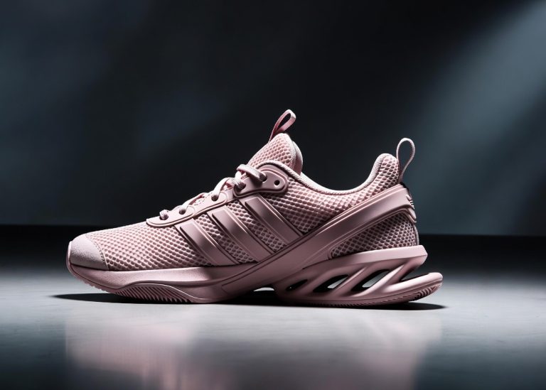 Studio product shot of the Adidas Ballerina Bad Bunny Flamboyan sneaker in soft pink on a clean reflective studio surface.