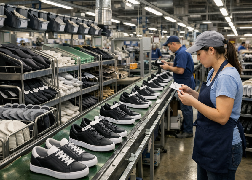 Feeding system in footwear assembly line