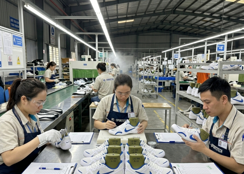 Stage inspection during lasting process in a footwear manufacturing factory