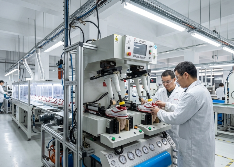 Footwear outsole pressing and assembly line – Part 3 of full shoe manufacturing process