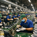 Footwear factory washing and priming process before cementing