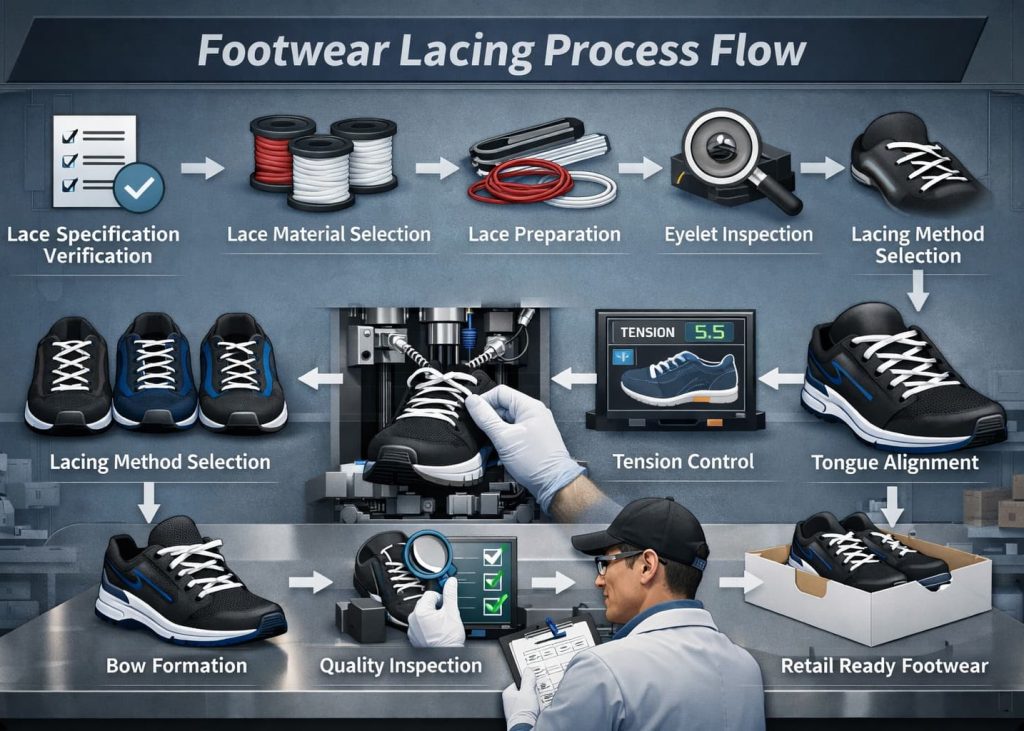 Complete footwear lacing process flow chart infographic