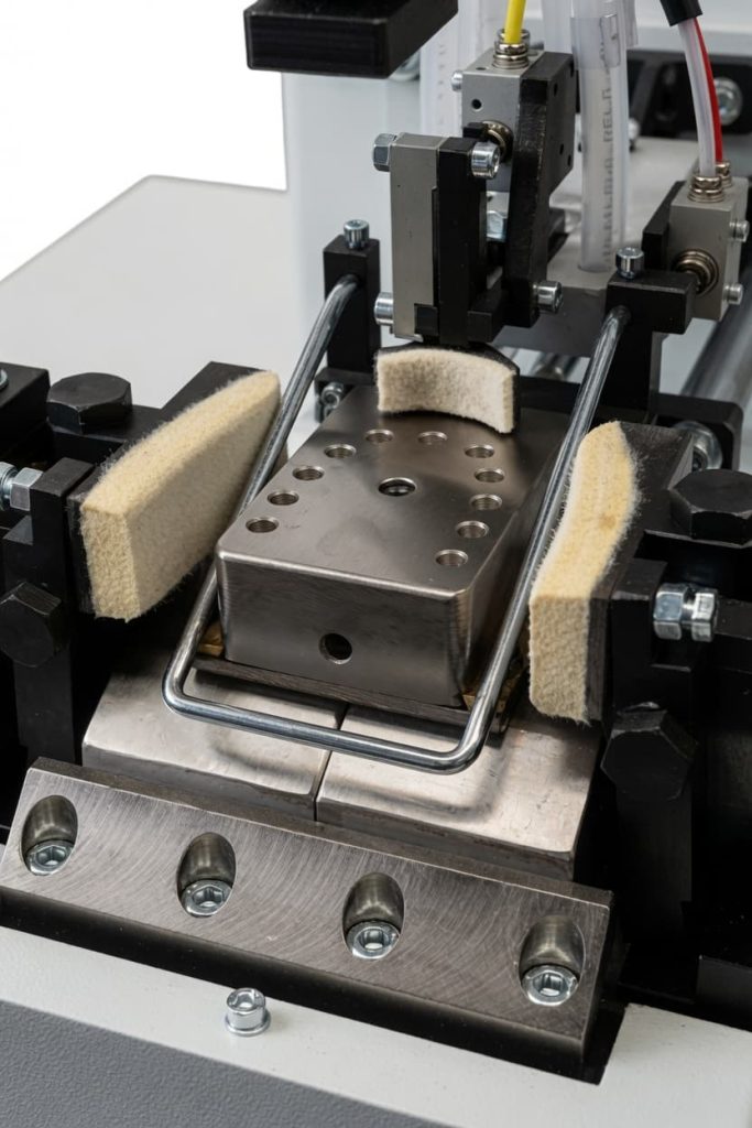Heel positioning setup before heel nailing operation