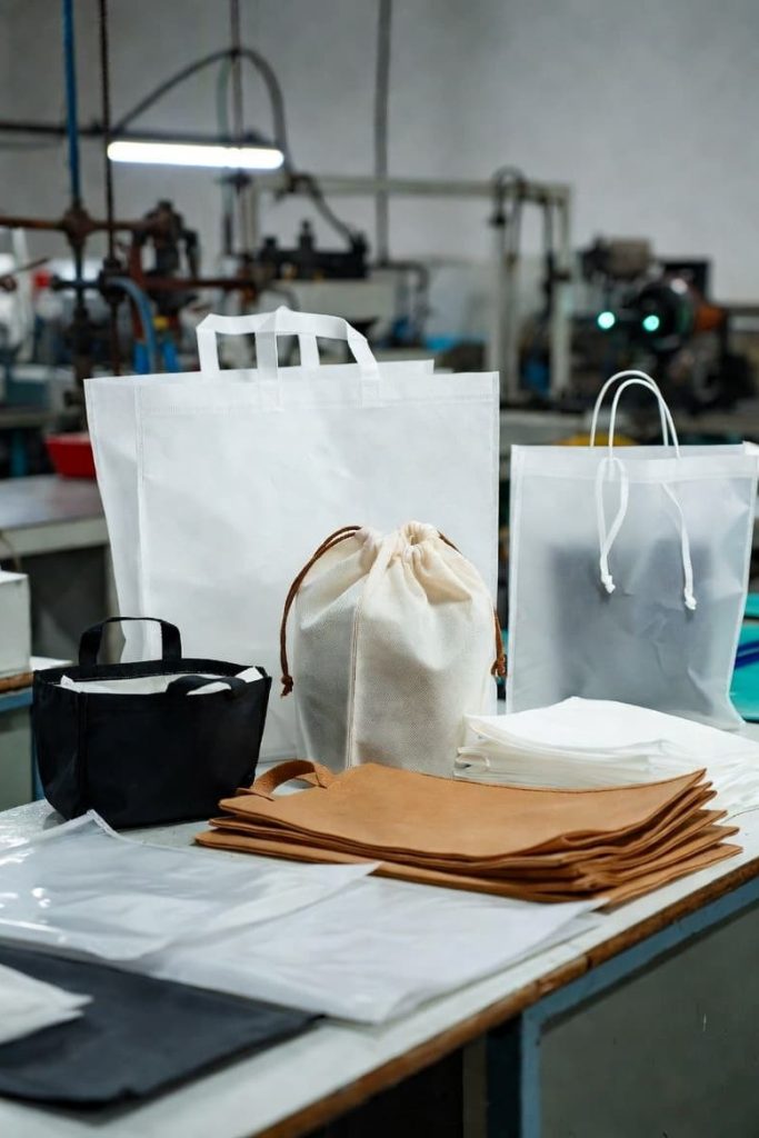 Protective bags and pouches used for footwear packaging.