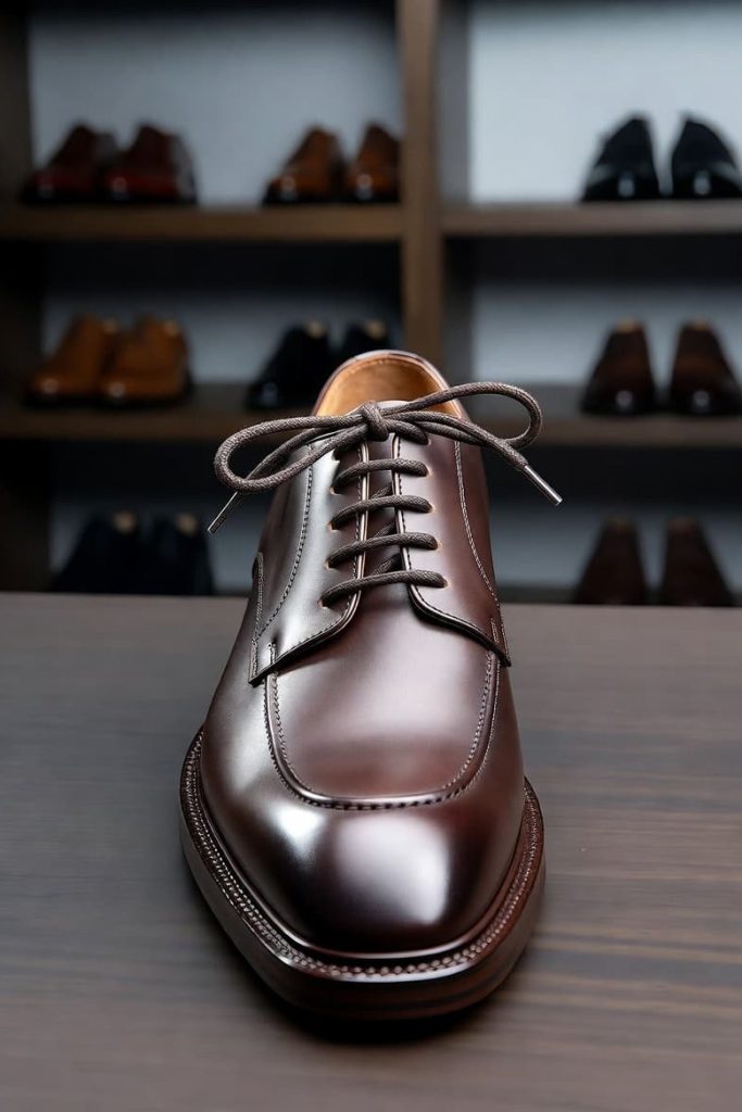 Wax-coated round laces in premium formal footwear