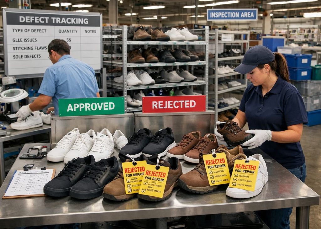 Rework segregation during footwear stage inspection