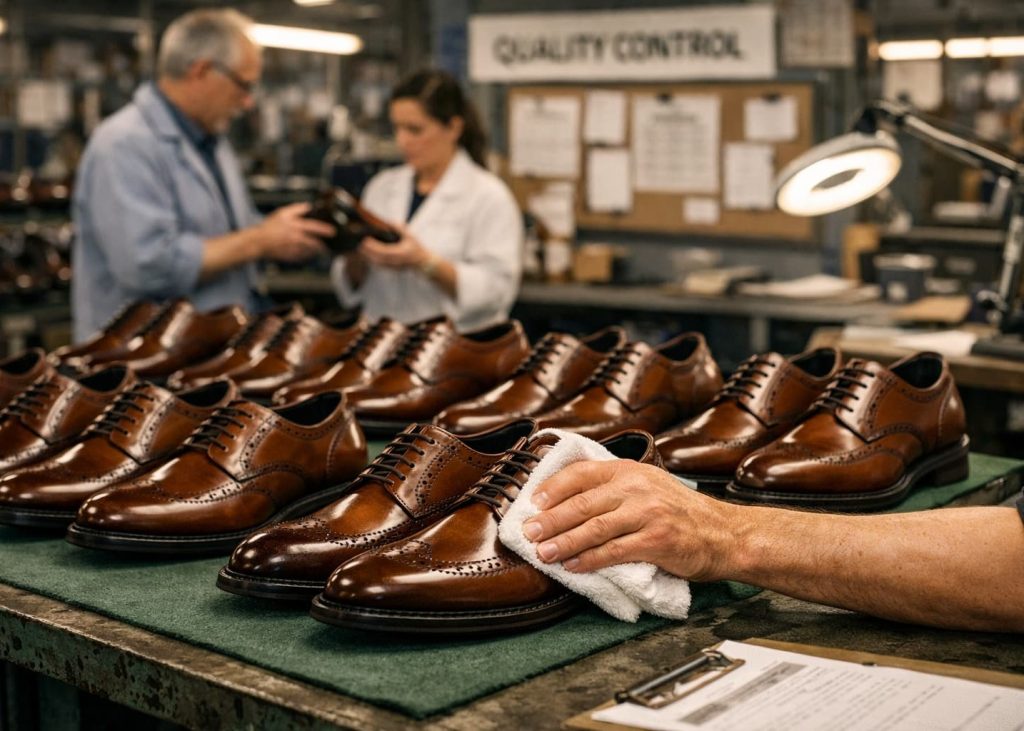 Cleaned footwear ready for final quality inspection