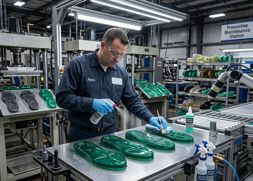 Silicon mold maintenance in footwear factory