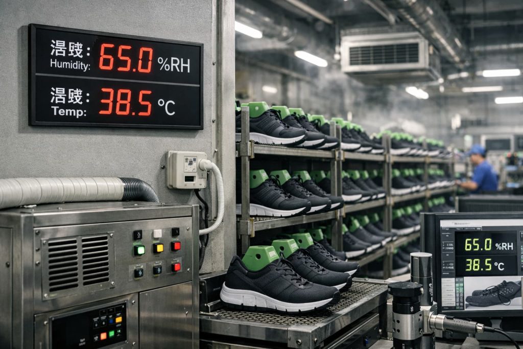 Rapid ageing tunnel in footwear manufacturing