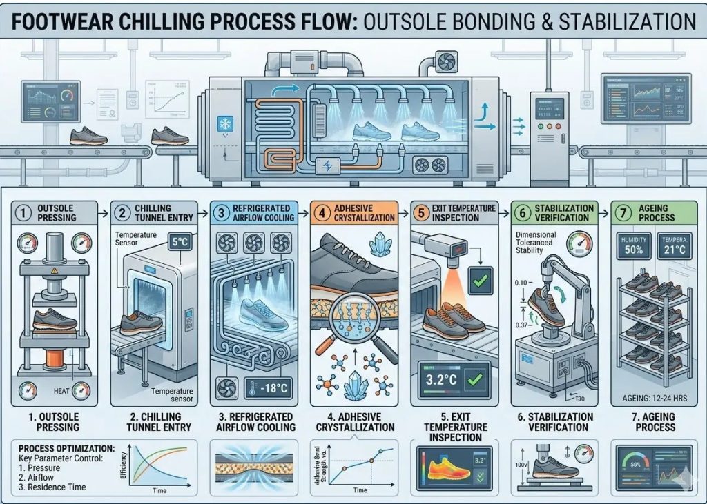 Adhesive stabilization during footwear chilling process