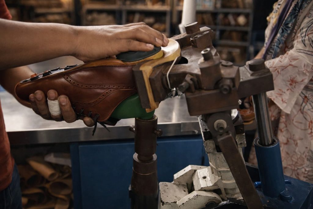 Manual last removal in leather footwear manufacturing