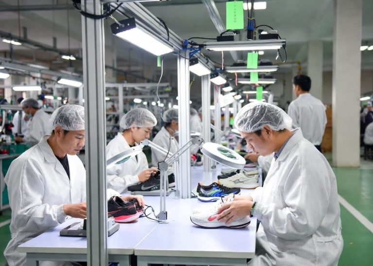 Final inspection process in footwear manufacturing factory