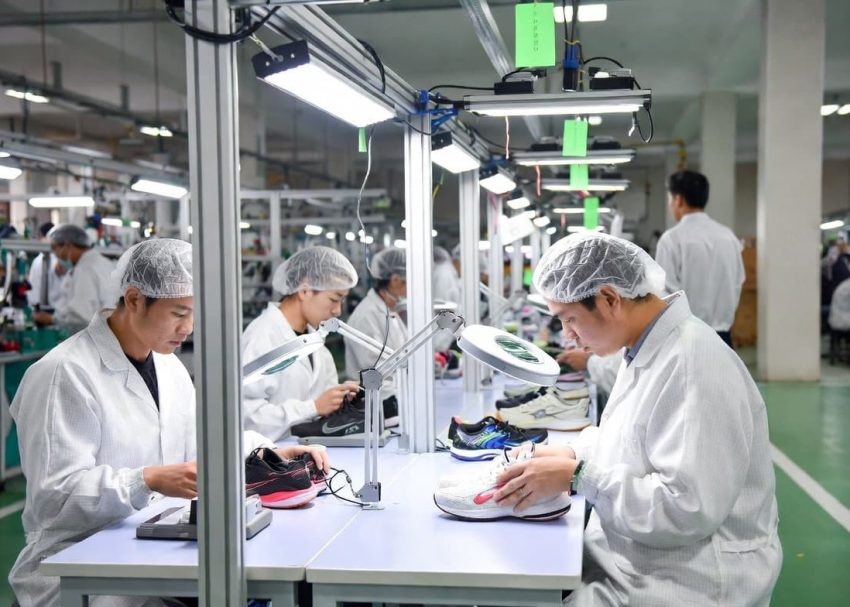 Final inspection process in footwear manufacturing factory