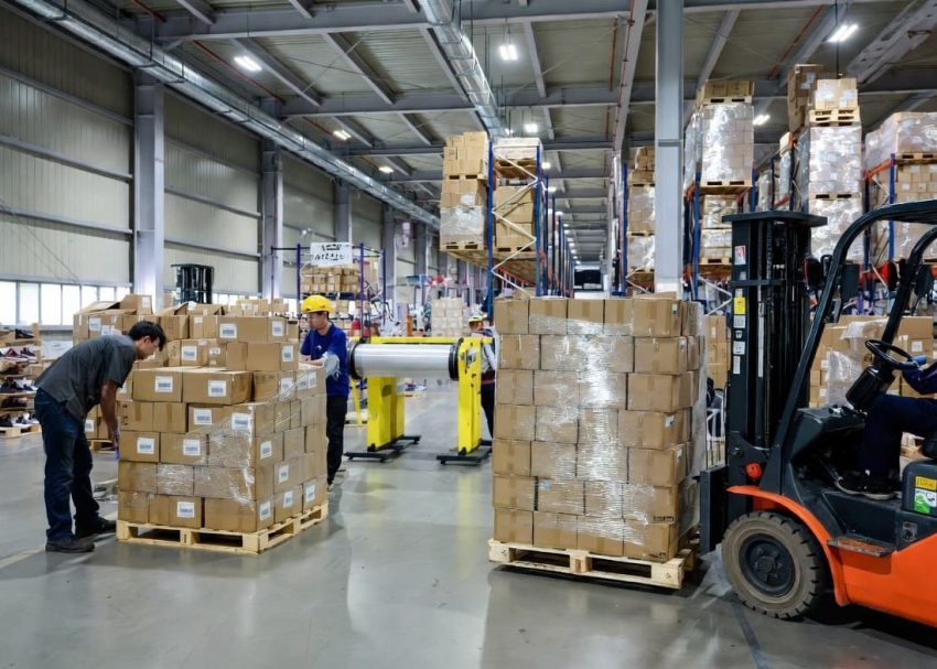 Carton packing and palletization in footwear manufacturing