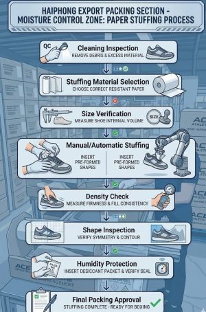 Paper stuffing process flow chart in footwear manufacturing