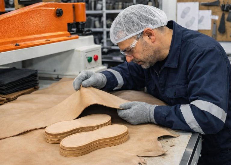 Material nesting before outsole cutting.